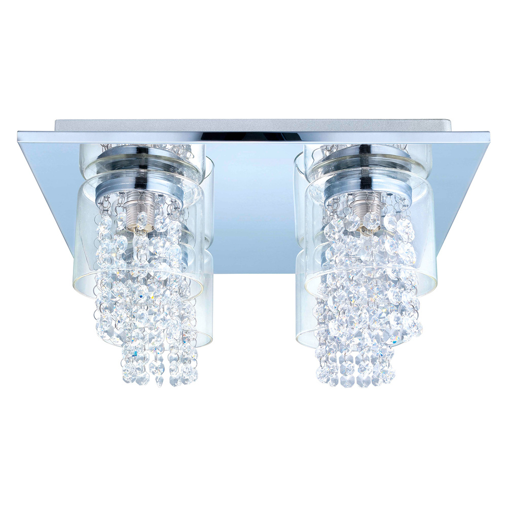 4 LT Ceiling Light w/ Chrome Finish & Clear Glass Shades Surrounding Clear Glass Crystal Strands