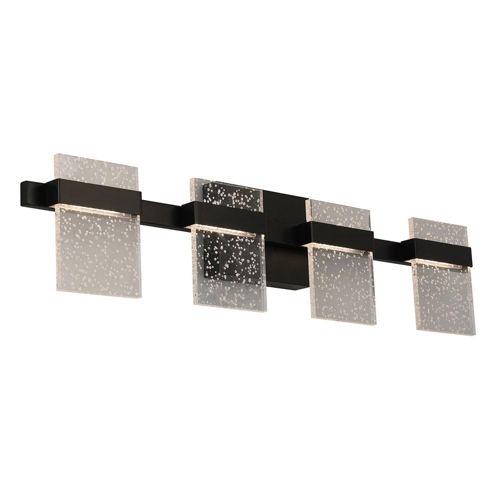 4 LT Integrated LED LED Bath/Vanity Light w/ Black Finish & Clear Seedy Acrylic Shade