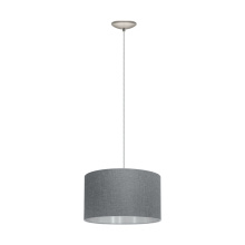 Eglo 202943A - 1 LT Pendant w/ Matte Nickel Finish & Grey w/ Silver Interior Fabric Shade