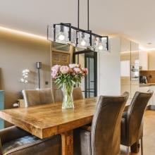 Golden 3164-LP BLK-HWG - Aenon Linear Pendant in Matte Black with Hammered Water Glass Shade