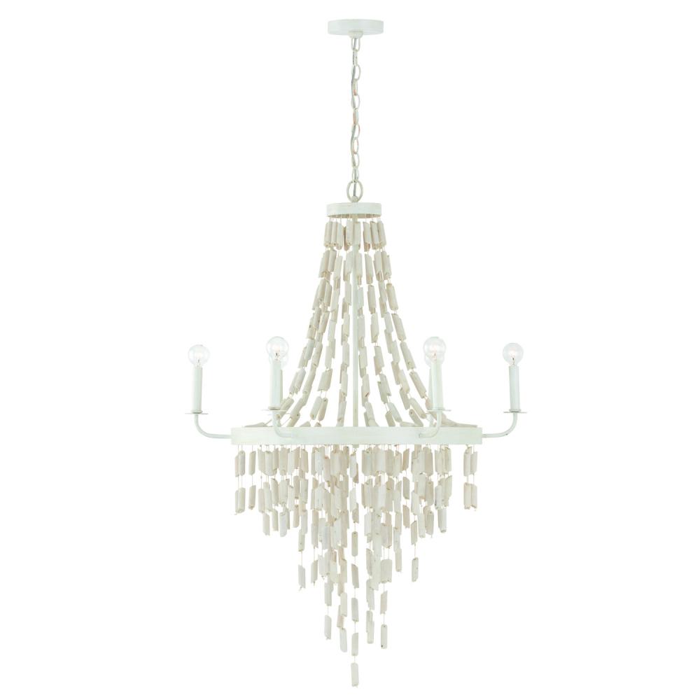 Chandelier in Organic White with White Washed Natural Eucalyptus Beads