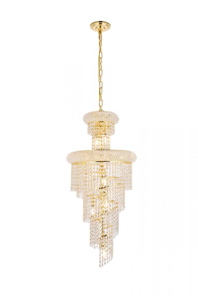 Spiral 10 light Gold Pendant Clear Royal Cut Crystal